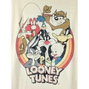 Looney Tunes Graphic T Shirt Large Cream Bugs Bunny Daffy Porky Tee Cartoon